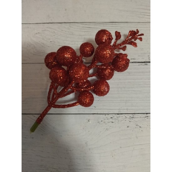 Ягоды на веточке с пайетками, цв. красный, цена за 1 шт